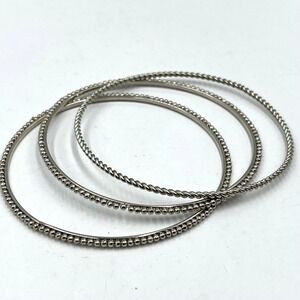 Vintage Silver-Tone Stacking Bangle Bracelets Set 3 Twisted Beaded Plain Texture